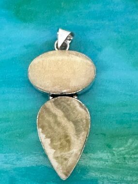 Artisan Gold Teardrop and Oval Double Stone CALCITE Pendant Necklace